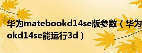 华为matebookd14se版参数（华为matebookd14se能运行3d）