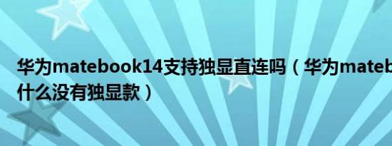 华为matebook14支持独显直连吗（华为matebook14s为什么没有独显款）