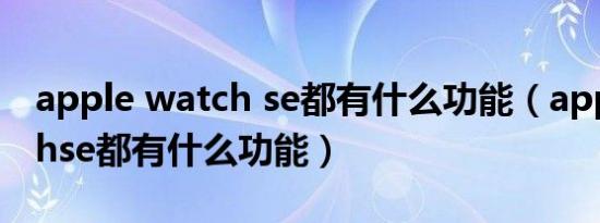 apple watch se都有什么功能（applewatchse都有什么功能）