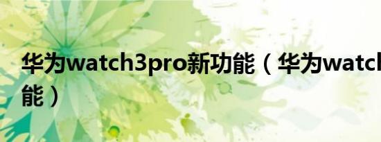 华为watch3pro新功能（华为watchpro3功能）