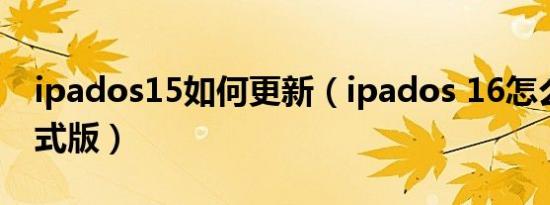 ipados15如何更新（ipados 16怎么升级正式版）