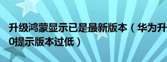 升级鸿蒙显示已是最新版本（华为升级鸿蒙3.0提示版本过低）