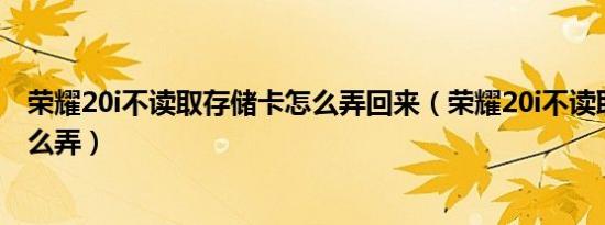 荣耀20i不读取存储卡怎么弄回来（荣耀20i不读取存储卡怎么弄）