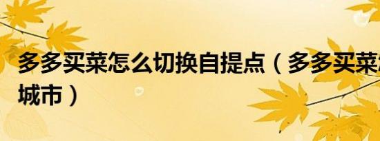 多多买菜怎么切换自提点（多多买菜怎么切换城市）