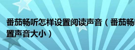 番茄畅听怎样设置阅读声音（番茄畅听怎么设置声音大小）