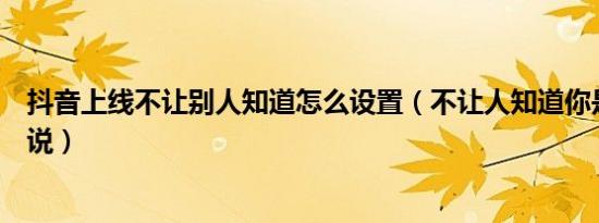 抖音上线不让别人知道怎么设置（不让人知道你是谁成语咋说）