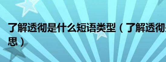 了解透彻是什么短语类型（了解透彻是什么意思）