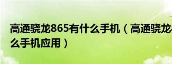 高通骁龙865有什么手机（高通骁龙865是什么手机应用）