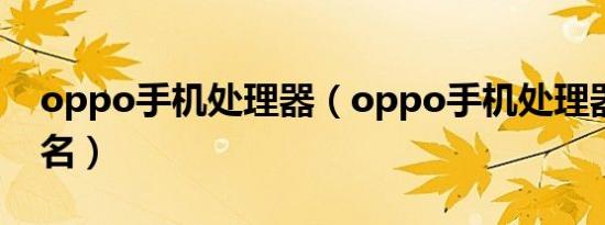 oppo手机处理器（oppo手机处理器现在排名）