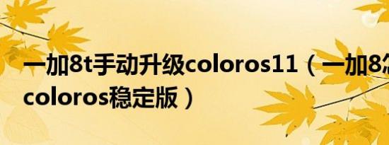 一加8t手动升级coloros11（一加8怎么升级coloros稳定版）