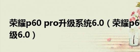 荣耀p60 pro升级系统6.0（荣耀p60 pro升级6.0）