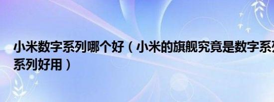 小米数字系列哪个好（小米的旗舰究竟是数字系列还是mix系列好用）