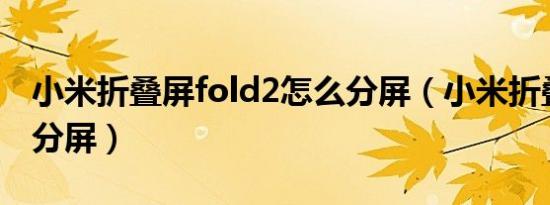 小米折叠屏fold2怎么分屏（小米折叠屏如何分屏）