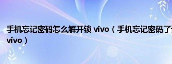 手机忘记密码怎么解开锁 vivo（手机忘记密码了该怎么解开vivo）