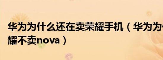 华为为什么还在卖荣耀手机（华为为什么卖荣耀不卖nova）