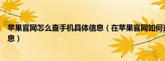 苹果官网怎么查手机具体信息（在苹果官网如何查询产品信息）