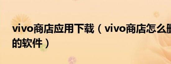 vivo商店应用下载（vivo商店怎么删除下载的软件）