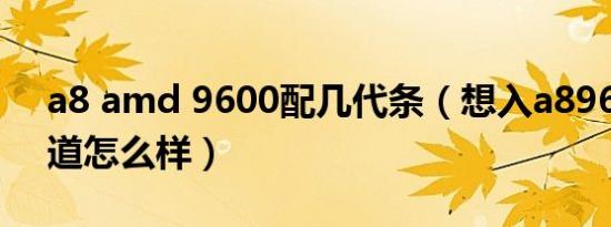 a8 amd 9600配几代条（想入a89600不知道怎么样）