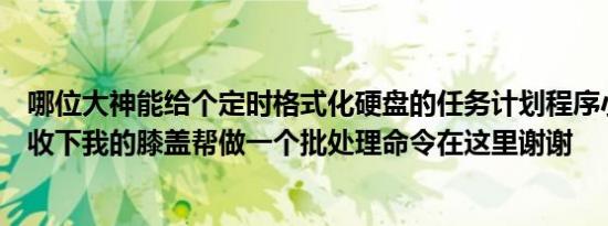 哪位大神能给个定时格式化硬盘的任务计划程序小弟跪谢请收下我的膝盖帮做一个批处理命令在这里谢谢