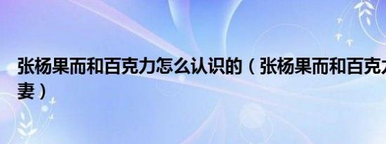 张杨果而和百克力怎么认识的（张杨果而和百克力是不是夫妻）