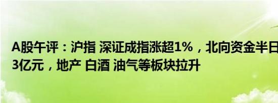 A股午评：沪指 深证成指涨超1%，北向资金半日净买入超63亿元，地产 白酒 油气等板块拉升