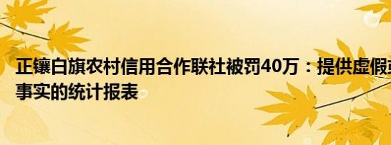 正镶白旗农村信用合作联社被罚40万：提供虚假或隐瞒重要事实的统计报表