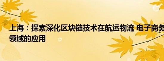 上海：探索深化区块链技术在航运物流 电子商务 元宇宙等领域的应用