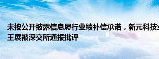 未按公开披露信息履行业绩补偿承诺，新元科技业绩承诺方王展被深交所通报批评