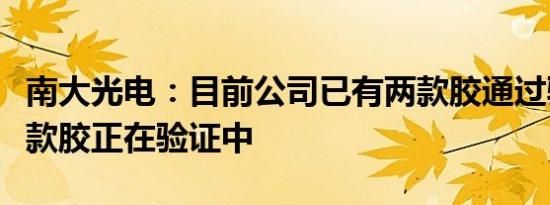 南大光电：目前公司已有两款胶通过验证，多款胶正在验证中