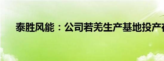 泰胜风能：公司若羌生产基地投产在即