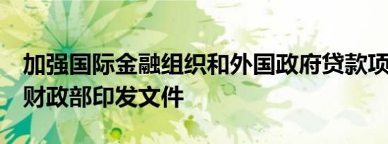 加强国际金融组织和外国政府贷款项目管理，财政部印发文件