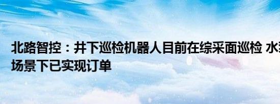 北路智控：井下巡检机器人目前在综采面巡检 水泵房巡检等场景下已实现订单