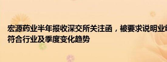 宏源药业半年报收深交所关注函，被要求说明业绩变动是否符合行业及季度变化趋势