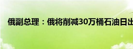 俄副总理：俄将削减30万桶石油日出口量