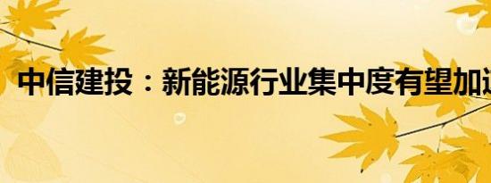 中信建投：新能源行业集中度有望加速提升