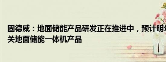 固德威：地面储能产品研发正在推进中，预计明年将推出相关地面储能一体机产品