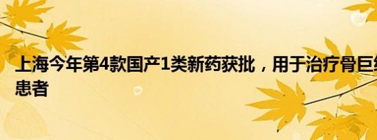 上海今年第4款国产1类新药获批，用于治疗骨巨细胞瘤成人患者