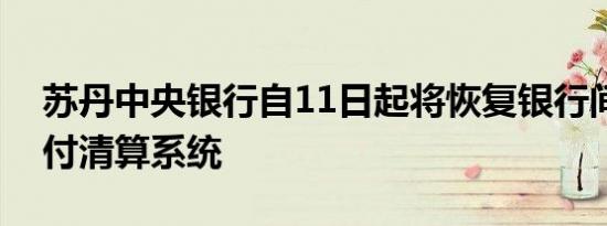 苏丹中央银行自11日起将恢复银行间即时支付清算系统