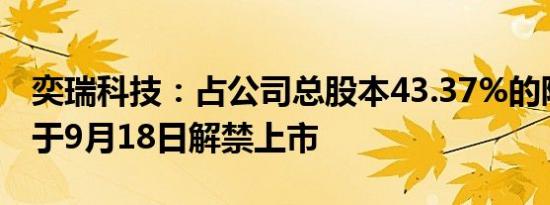 奕瑞科技：占公司总股本43.37%的限售股将于9月18日解禁上市