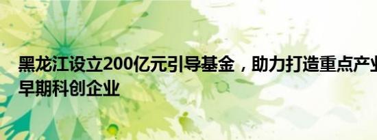 黑龙江设立200亿元引导基金，助力打造重点产业集群扶持早期科创企业