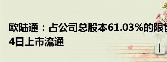 欧陆通：占公司总股本61.03%的限售股9月14日上市流通