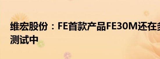 维宏股份：FE首款产品FE30M还在多轮验证测试中