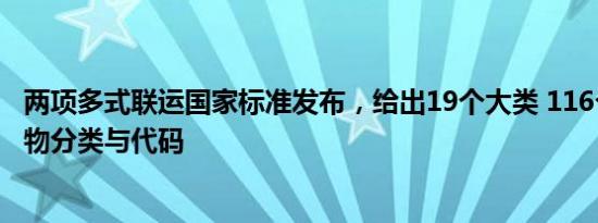 两项多式联运国家标准发布，给出19个大类 116个中类的货物分类与代码