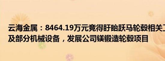 云海金属：8464.19万元竞得盱眙跃马轮毂相关工业房地产及部分机械设备，发展公司镁锻造轮毂项目