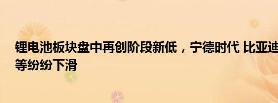 锂电池板块盘中再创阶段新低，宁德时代 比亚迪 亿纬锂能等纷纷下滑