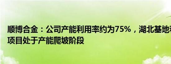 顺博合金：公司产能利用率约为75%，湖北基地和安徽一期项目处于产能爬坡阶段