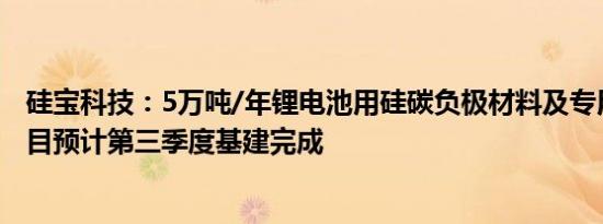 硅宝科技：5万吨/年锂电池用硅碳负极材料及专用粘合剂项目预计第三季度基建完成