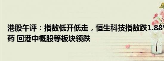 港股午评：指数低开低走，恒生科技指数跌1.88%，生物医药 回港中概股等板块领跌