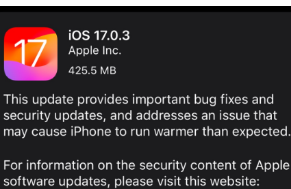 苹果发布iOS17.0.3修复iPhone15过热问题