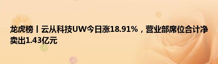 龙虎榜丨云从科技UW今日涨18.91%，营业部席位合计净卖出1.43亿元